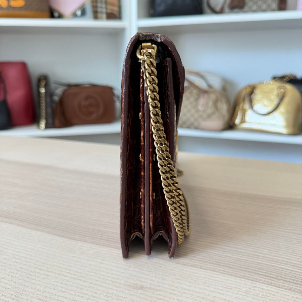 Saint Laurent YSL Patent Turtle Embossed Monogram Cassandra Clasp Bag Rouge Legion