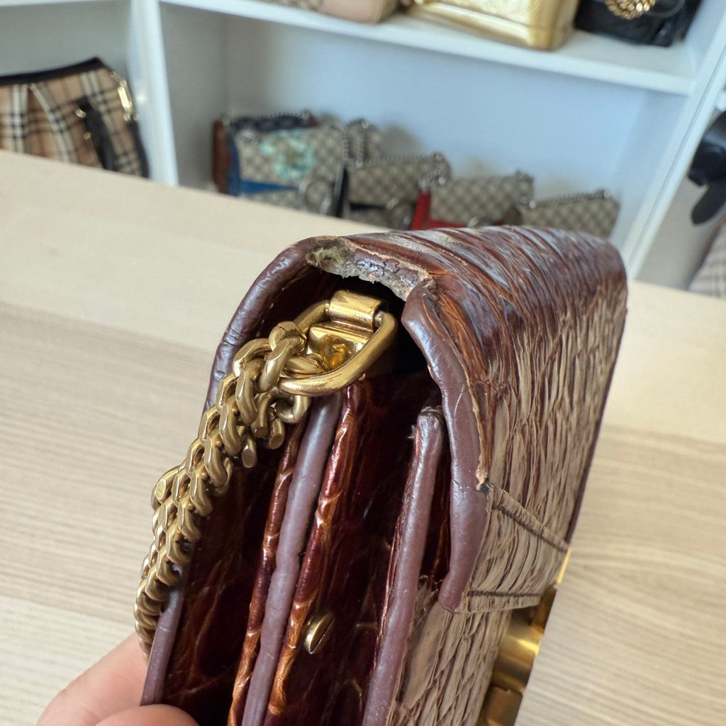 Saint Laurent YSL Patent Turtle Embossed Monogram Cassandra Clasp Bag Rouge Legion