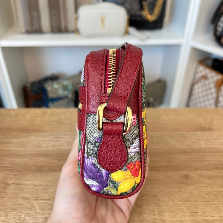 Gucci GG Supreme Monogram Flora Web Mini Ophidia Shoulder Bag Red