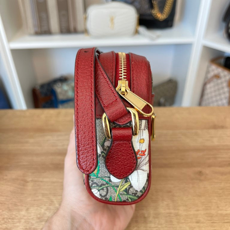 Gucci GG Supreme Monogram Flora Web Mini Ophidia Shoulder Bag Red
