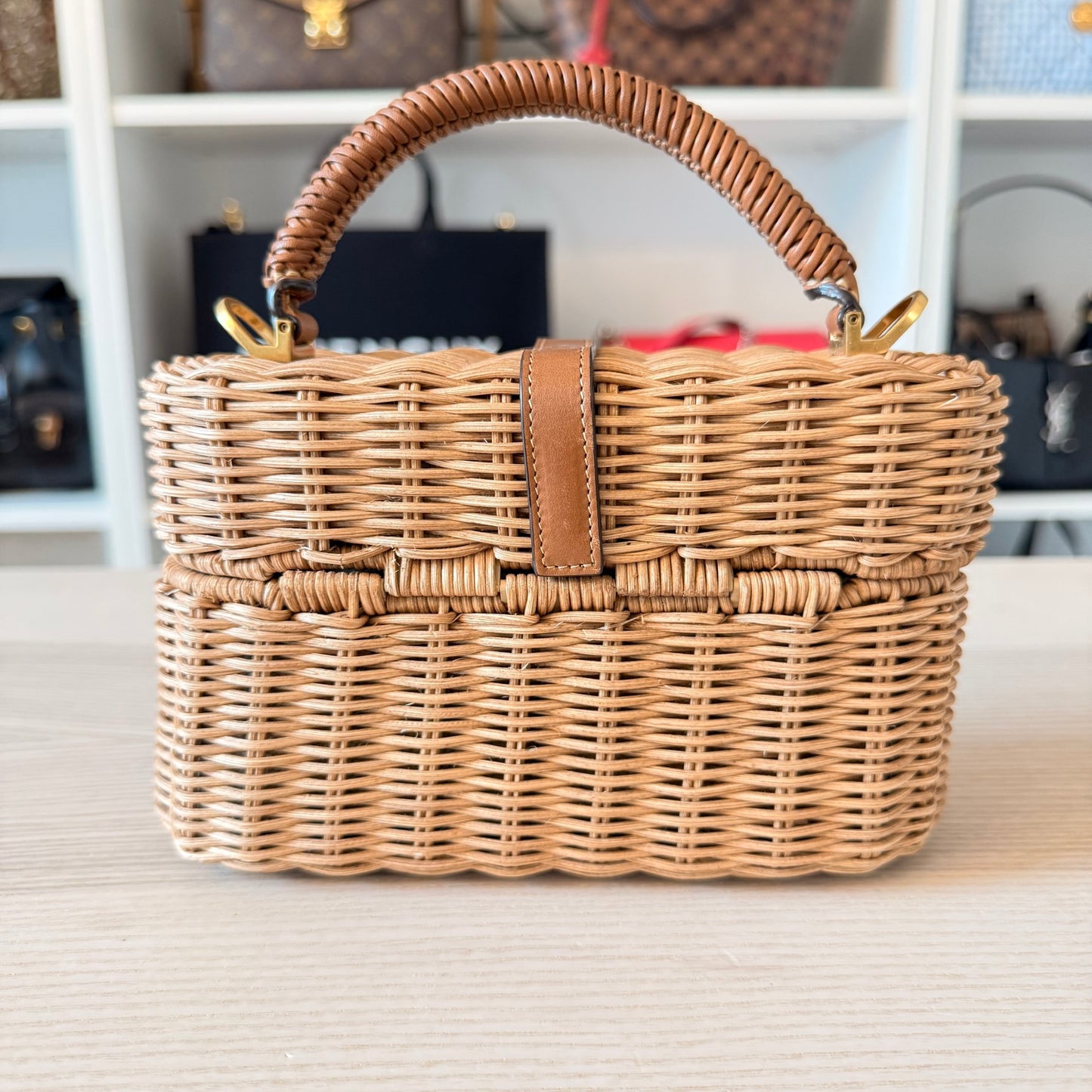 Saint Laurent Wicker Gaby Vanity Bag Natural Brick