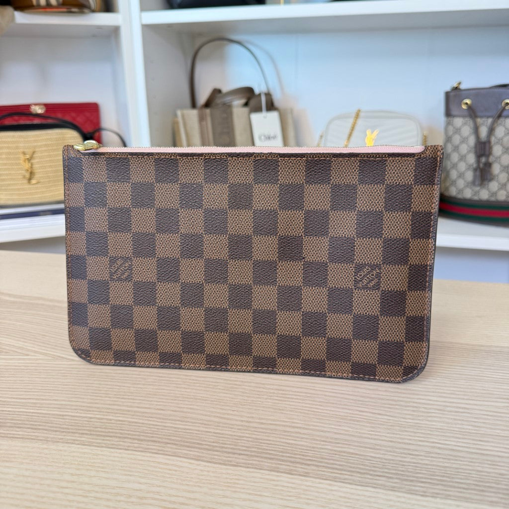 Louis Vuitton Damier Ebene Neverfull Pochette MM Rose Ballerine
