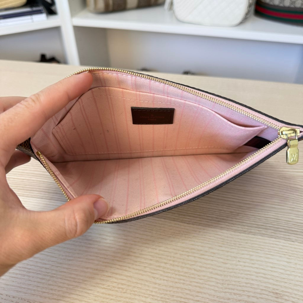 Louis Vuitton Damier Ebene Neverfull Pochette MM Rose Ballerine
