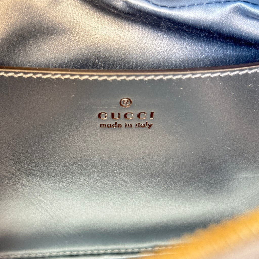 Gucci Chevron Matelasse Small GG Marmont Chain Shoulder Bag Iridescent Snow Light Blue