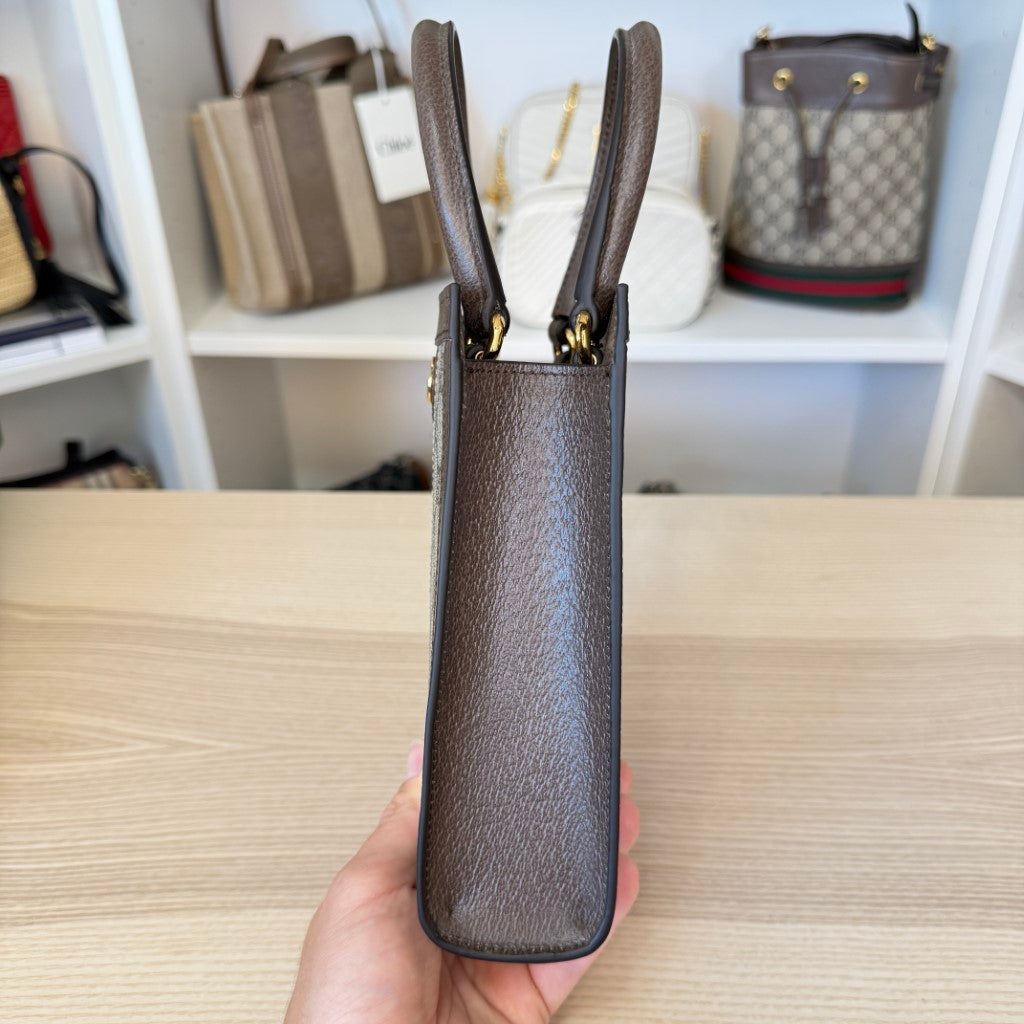 Gucci GG Supreme Monogram Mini Ophidia Tote Bag Brown