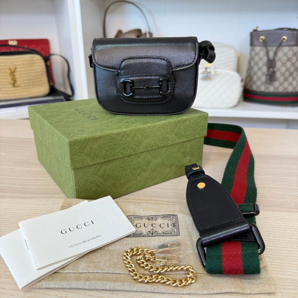 Gucci Horsebit 1955 Super Mini Shoulder Bag Black