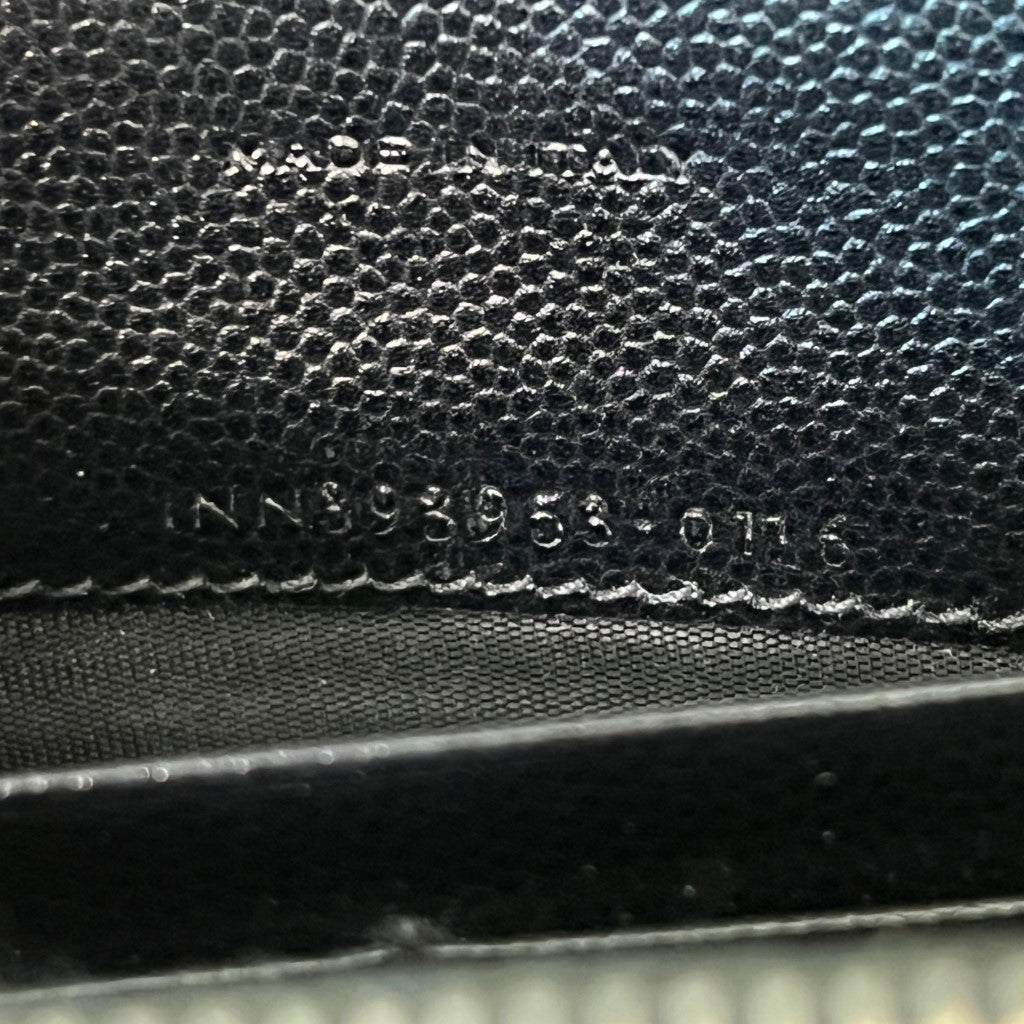 Saint Laurent YSL Grain De Poudre Matelasse Chevron Monogram Envelope Chain Wallet Black