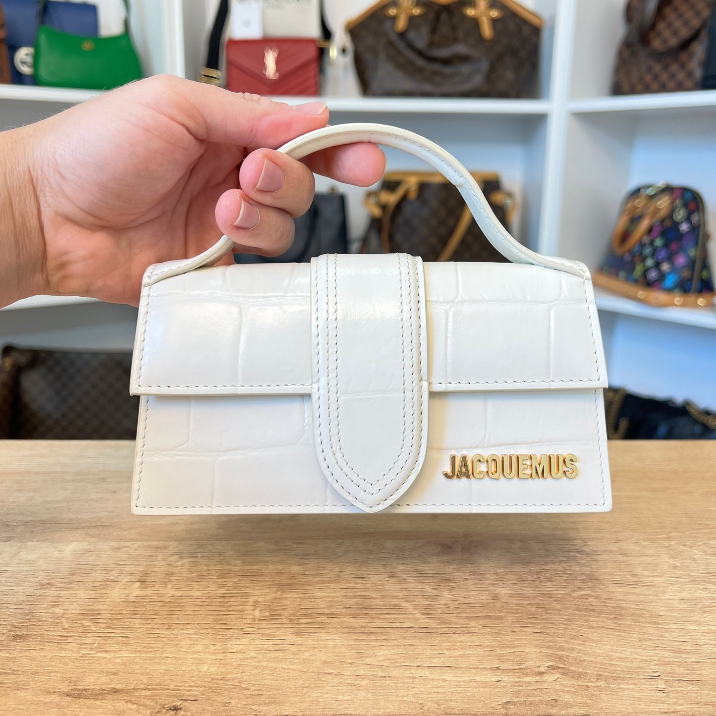 Jacquemus Le Bambino Off White Croc Embossed