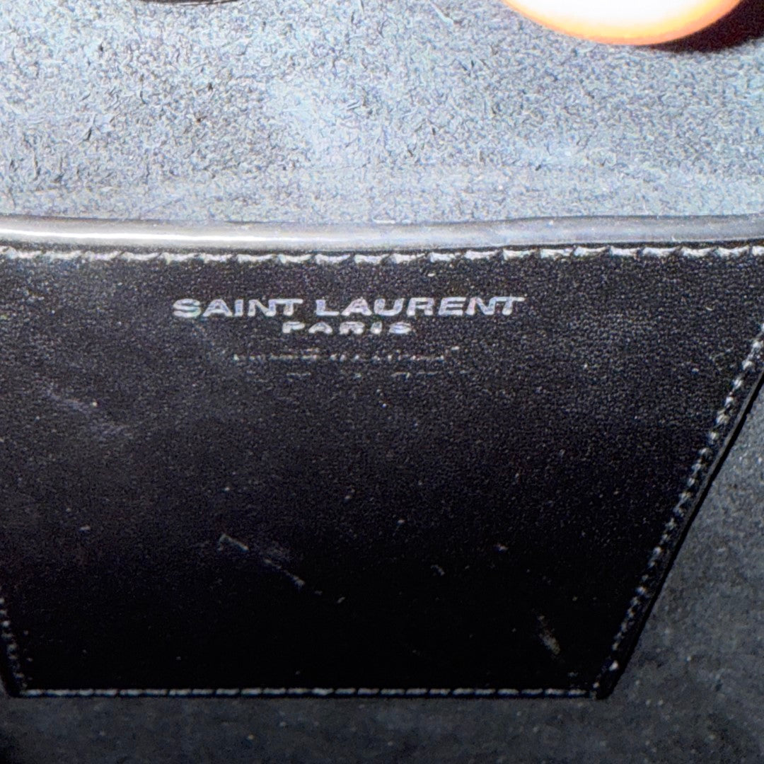 SAINT LAURENT YSL Le 5 a 7 Vertical Shoulder Bag Leather Mini Patent Black Silver Hardware