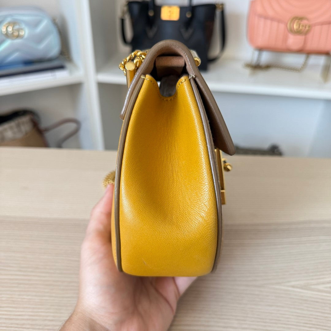 Chloé Suede Smooth Calfskin Mini Drew Shoulder Bag Mustard/Beige
