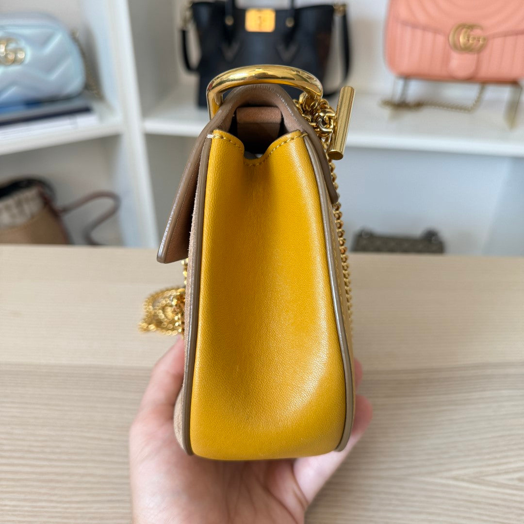 Chloé Suede Smooth Calfskin Mini Drew Shoulder Bag Mustard/Beige