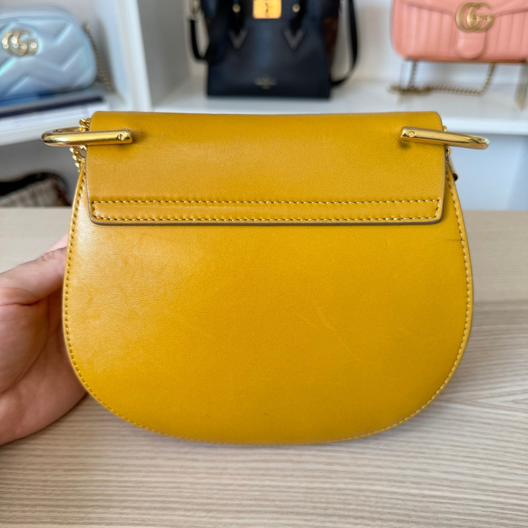 Chloé Suede Smooth Calfskin Mini Drew Shoulder Bag Mustard/Beige