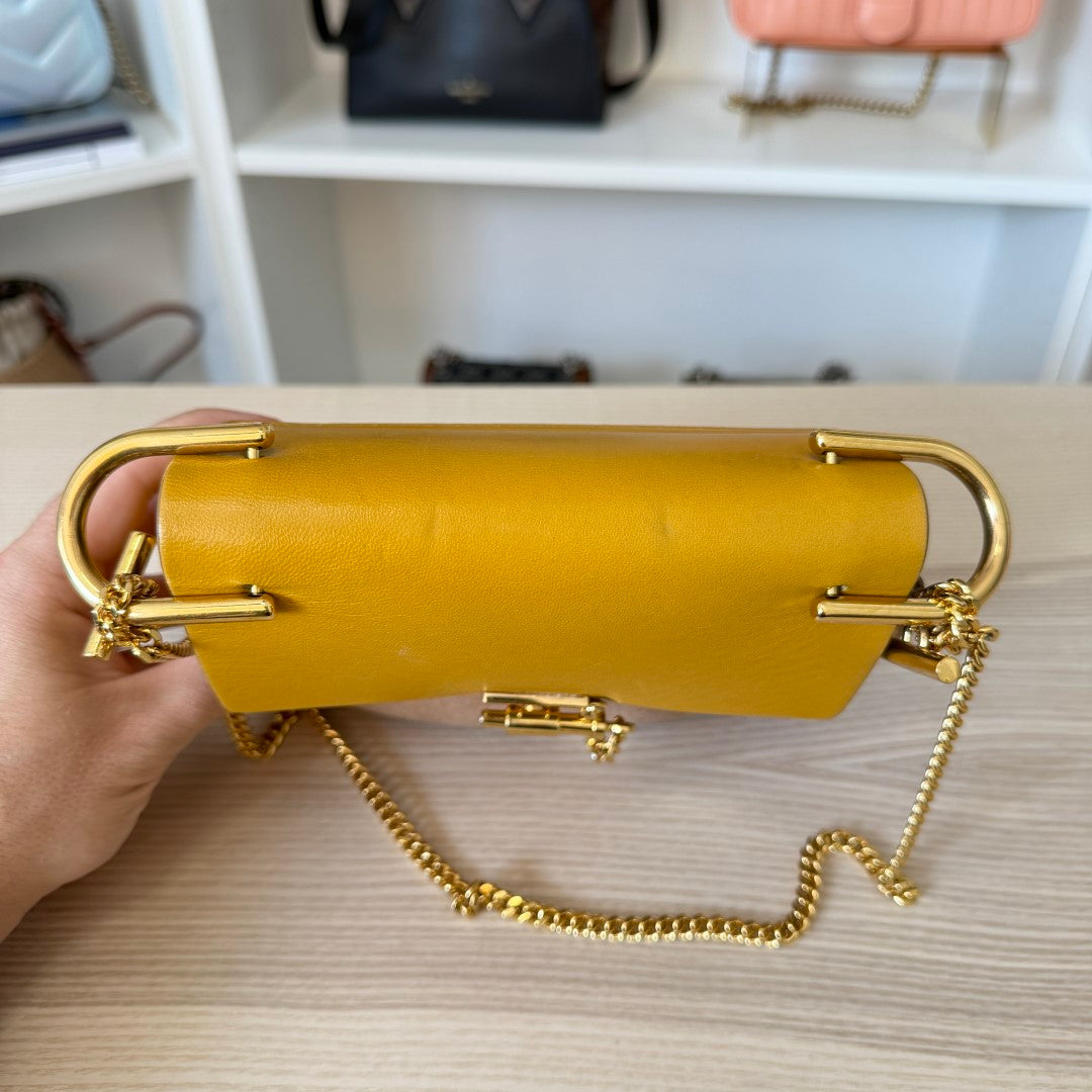 Chloé Suede Smooth Calfskin Mini Drew Shoulder Bag Mustard/Beige