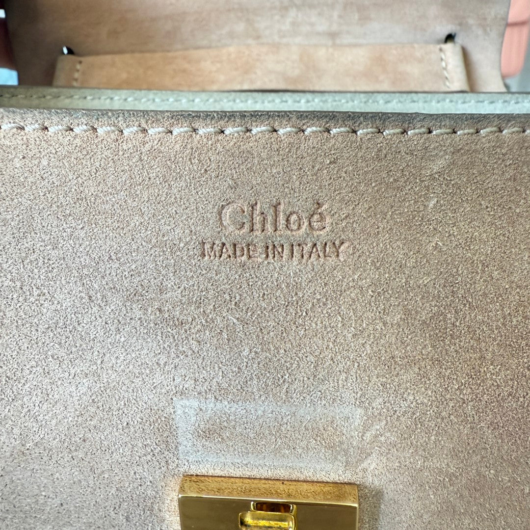 Chloé Suede Smooth Calfskin Mini Drew Shoulder Bag Mustard/Beige