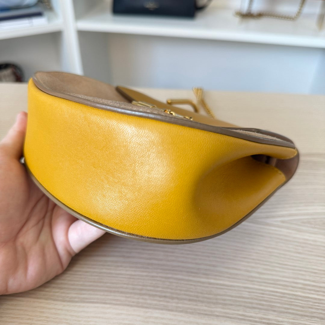 Chloé Suede Smooth Calfskin Mini Drew Shoulder Bag Mustard/Beige