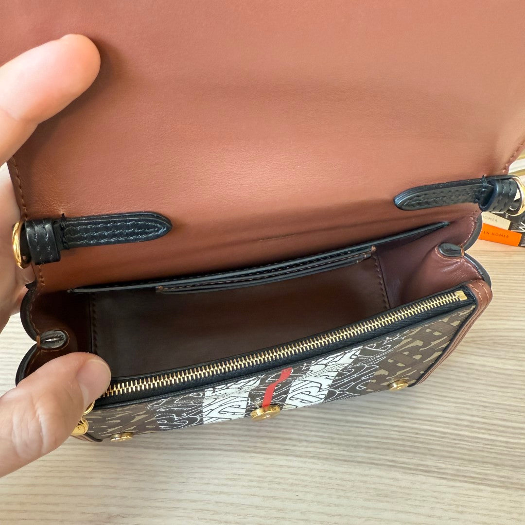 Burberry Hackberry Shoulder Bag Monogram E-Canvas Small
