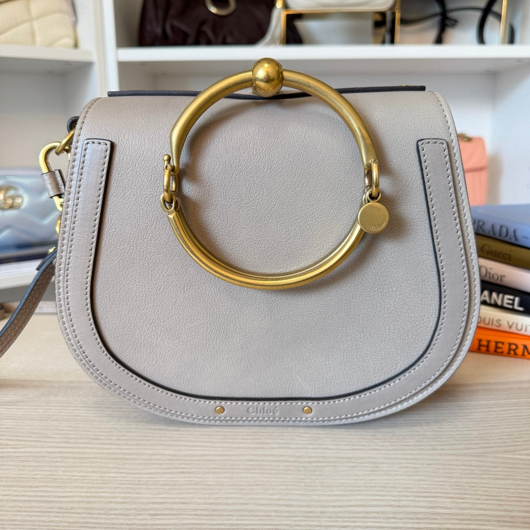 Chloe Calfskin Suede Small Nile Bracelet Bag Motty Grey