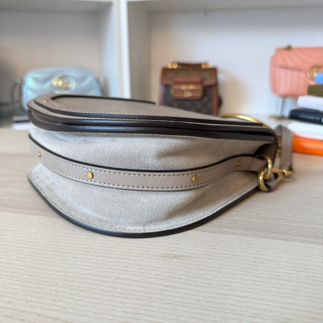 Chloe Calfskin Suede Small Nile Bracelet Bag Motty Grey