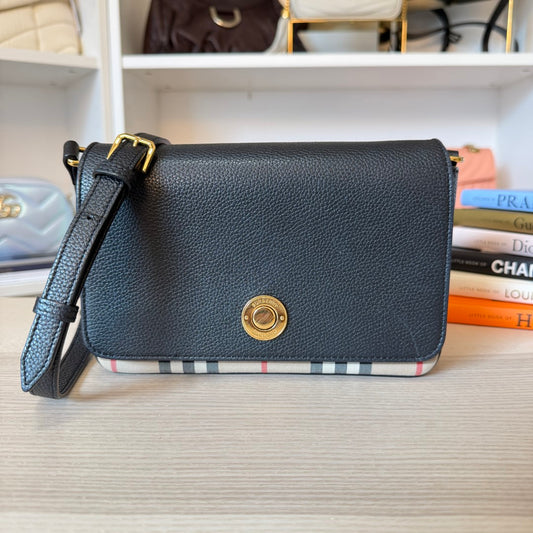 Burberry Grainy Calfskin Vintage Check Hampshire Crossbody Black