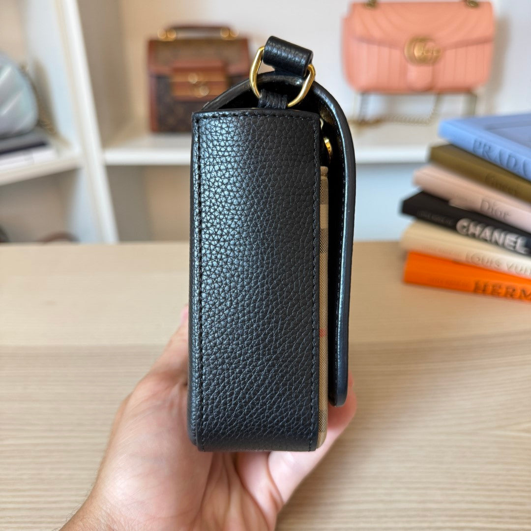 Burberry Grainy Calfskin Vintage Check Hampshire Crossbody Black