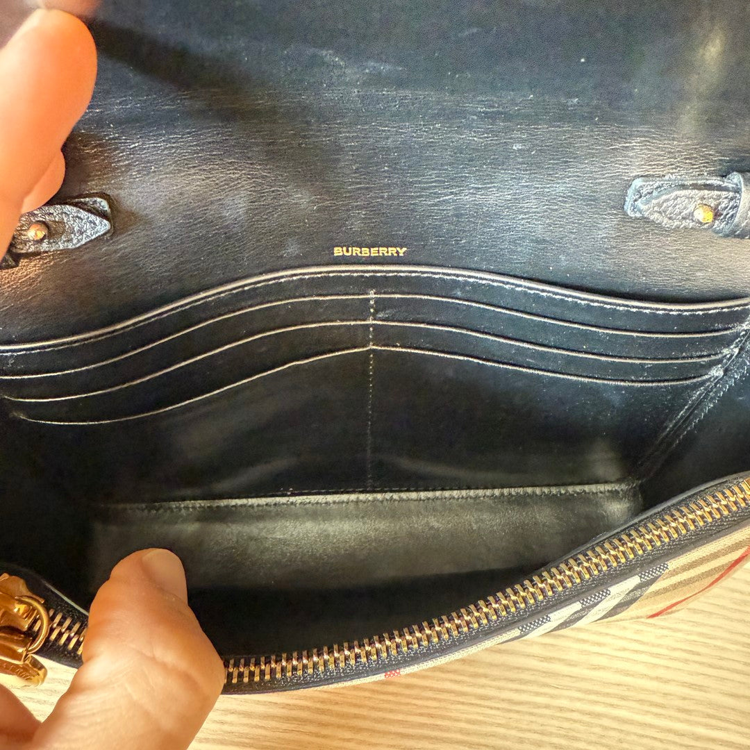 Burberry Grainy Calfskin Vintage Check Hampshire Crossbody Black