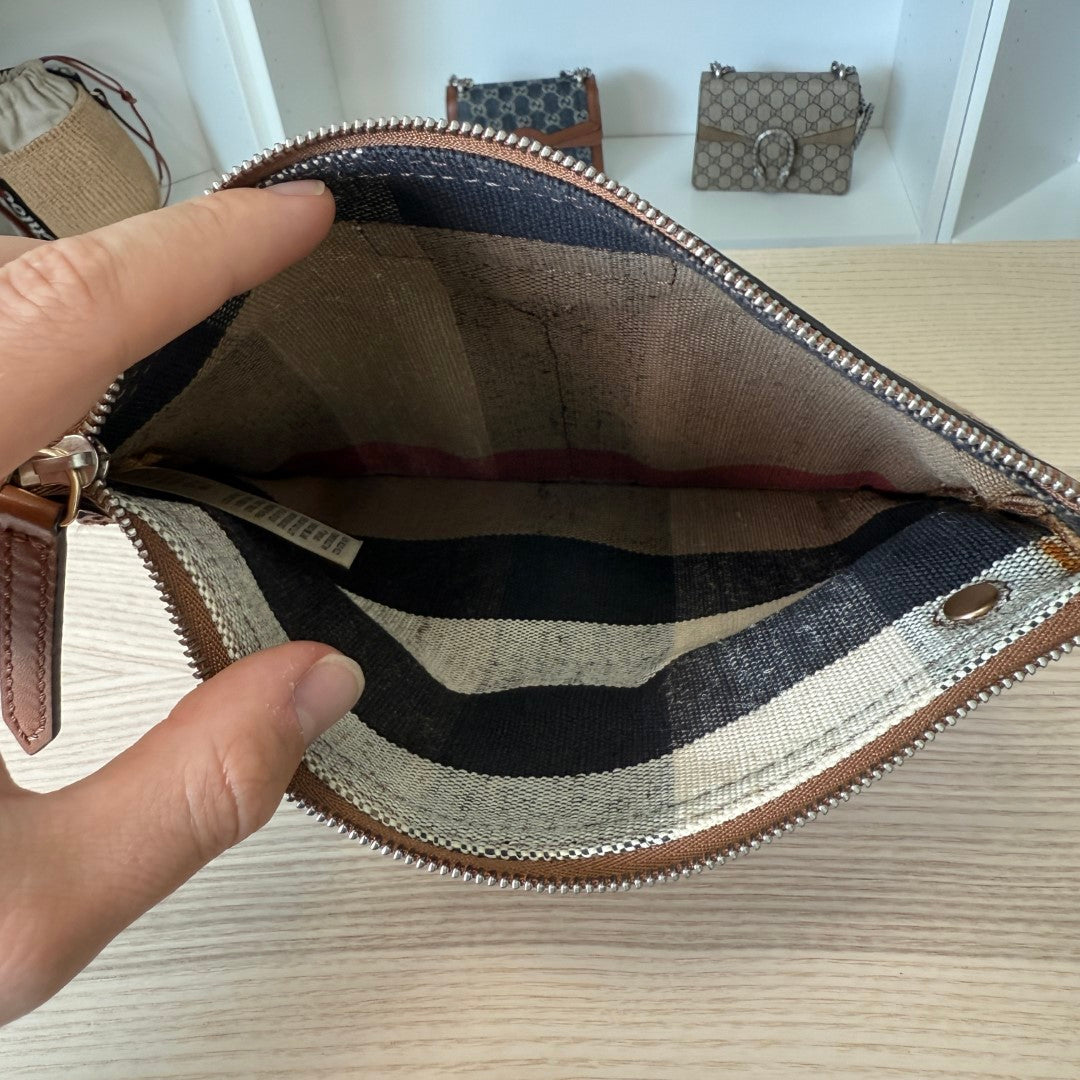 Burberry Saddle Brown Check Canvas Ashby Tassel Bucket Bag