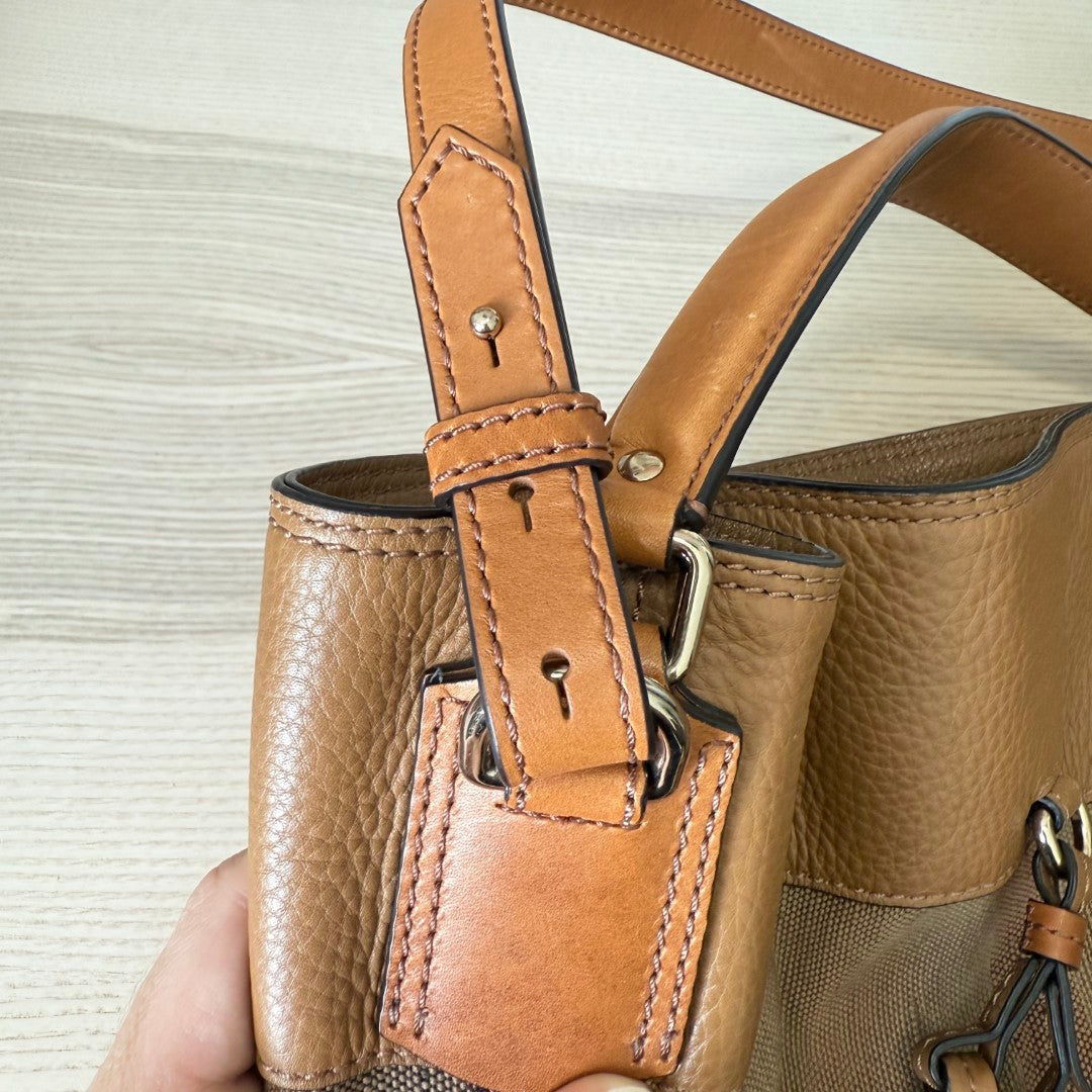 Burberry Saddle Brown Check Canvas Ashby Tassel Bucket Bag