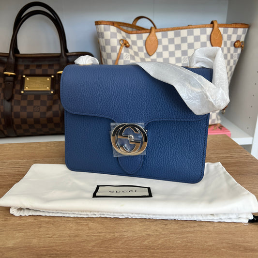 Brand New Gucci Interlocking Shoulder Bag Leather Small Blue