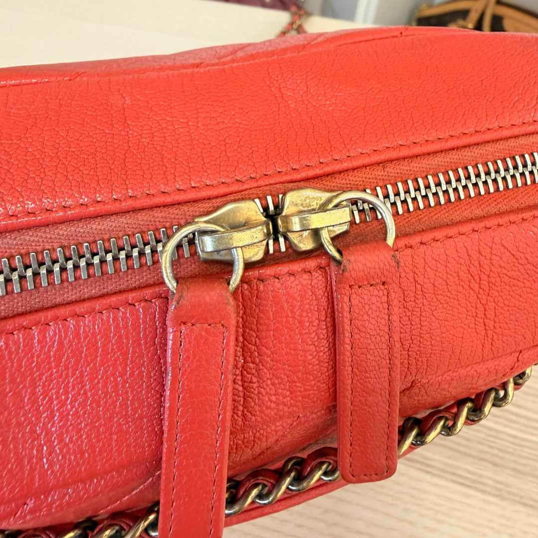 Chanel Red Quilted Lambskin Diagonal Camera Bag Medium