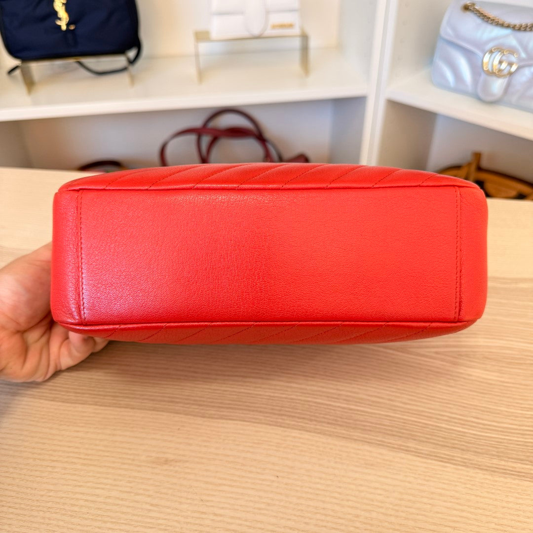 Chanel Red Quilted Lambskin Diagonal Camera Bag Medium