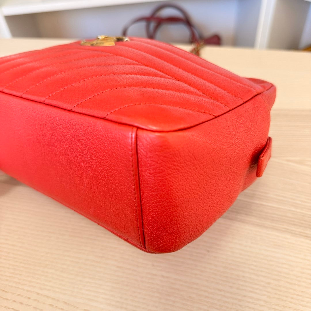 Chanel Red Quilted Lambskin Diagonal Camera Bag Medium