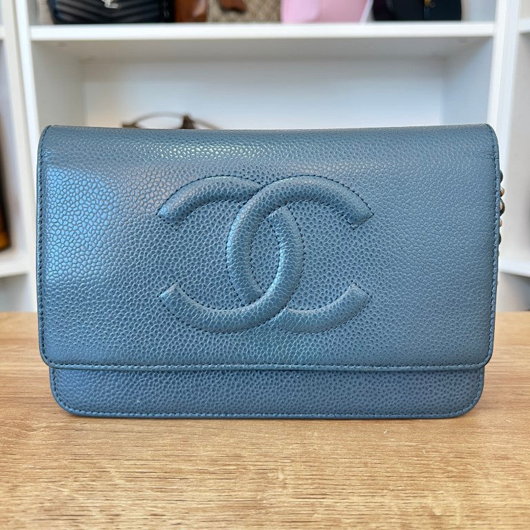 Chanel Caviar Timeless CC Wallet On Chain WOC Blue