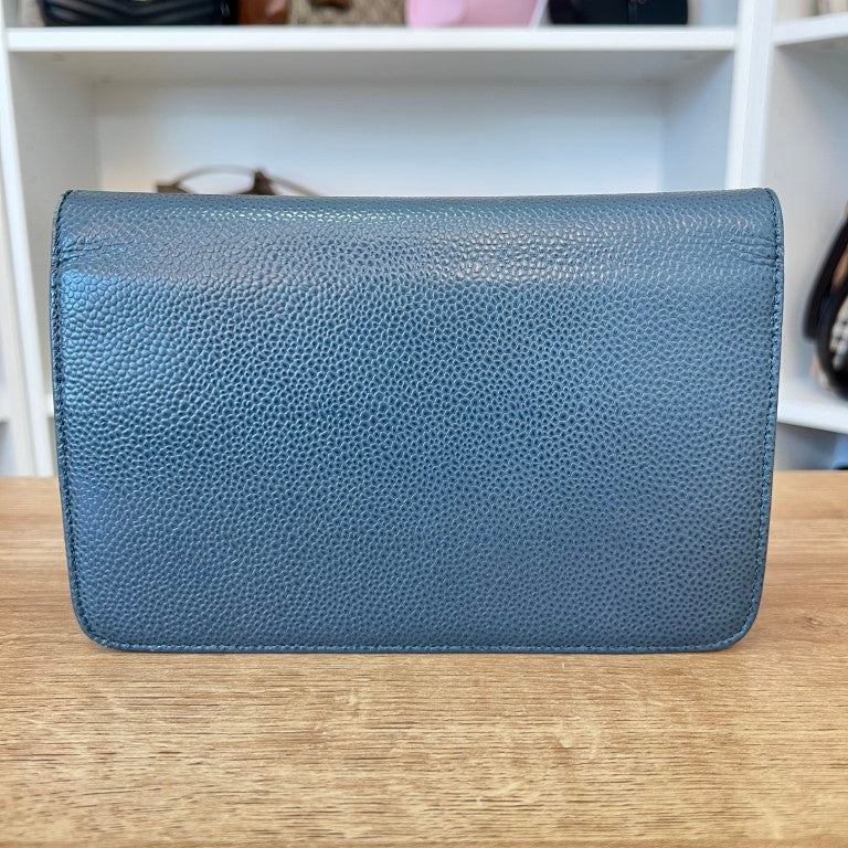 Chanel Caviar Timeless CC Wallet On Chain WOC Blue