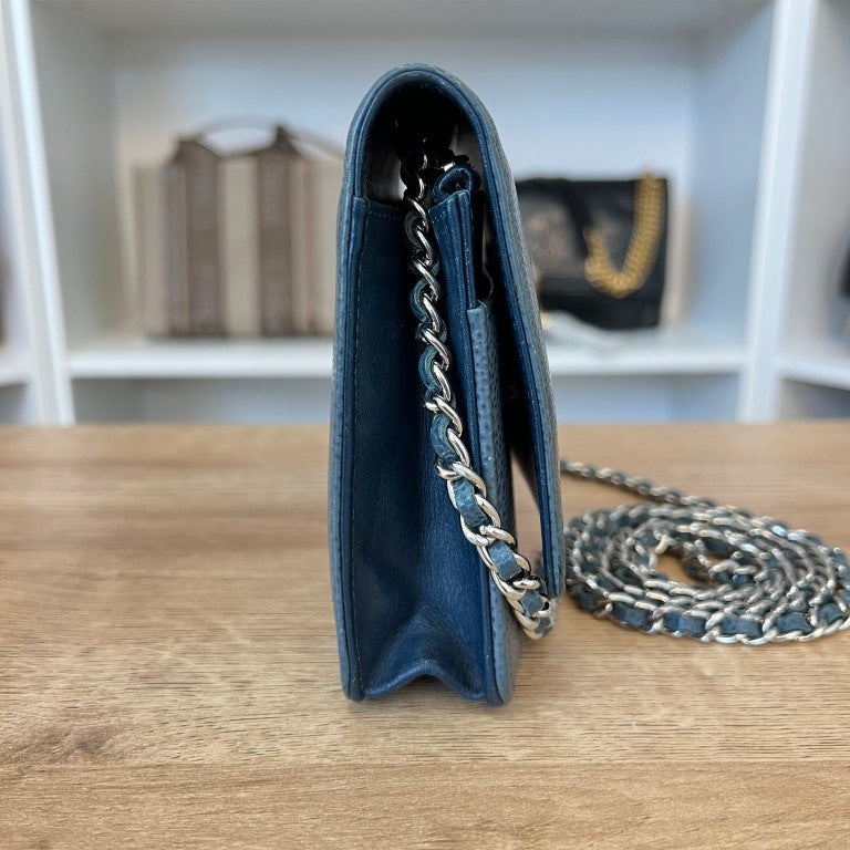 Chanel Caviar Timeless CC Wallet On Chain WOC Blue