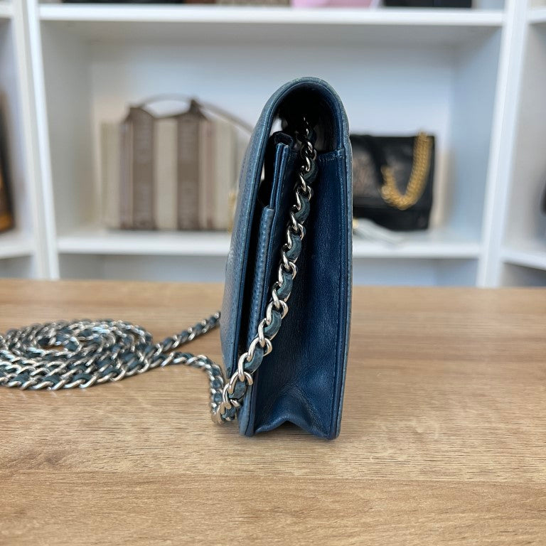 Chanel Caviar Timeless CC Wallet On Chain WOC Blue