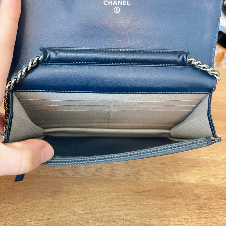 Chanel Caviar Timeless CC Wallet On Chain WOC Blue