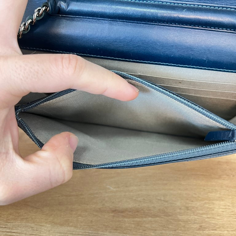 Chanel Caviar Timeless CC Wallet On Chain WOC Blue