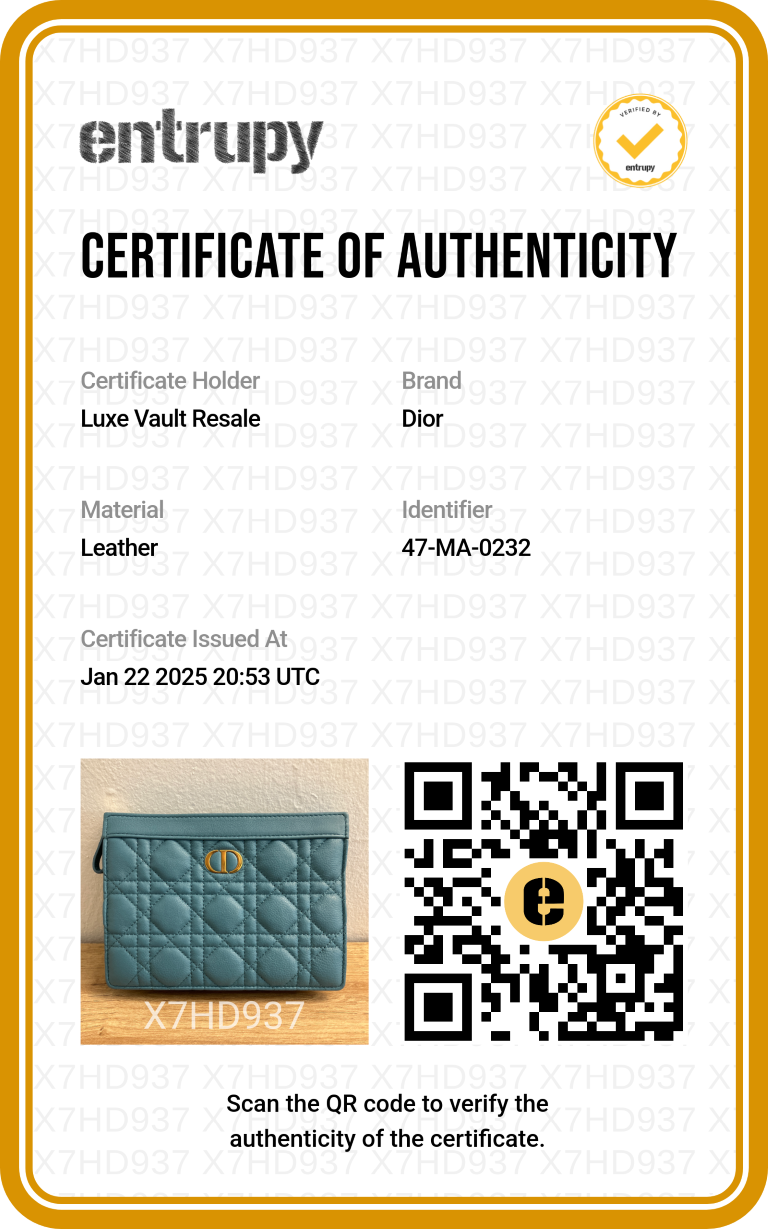 Christian Dior Calfskin Cannage Caro Zipped Pouch With Chain Cloud Blue