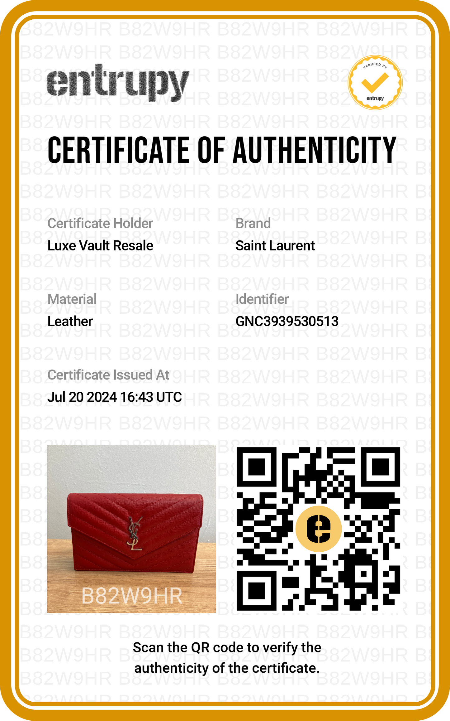 Saint Laurent Grain De Poudre Matelasse Chevron Monogram Envelope Chain Wallet Rouge Eros