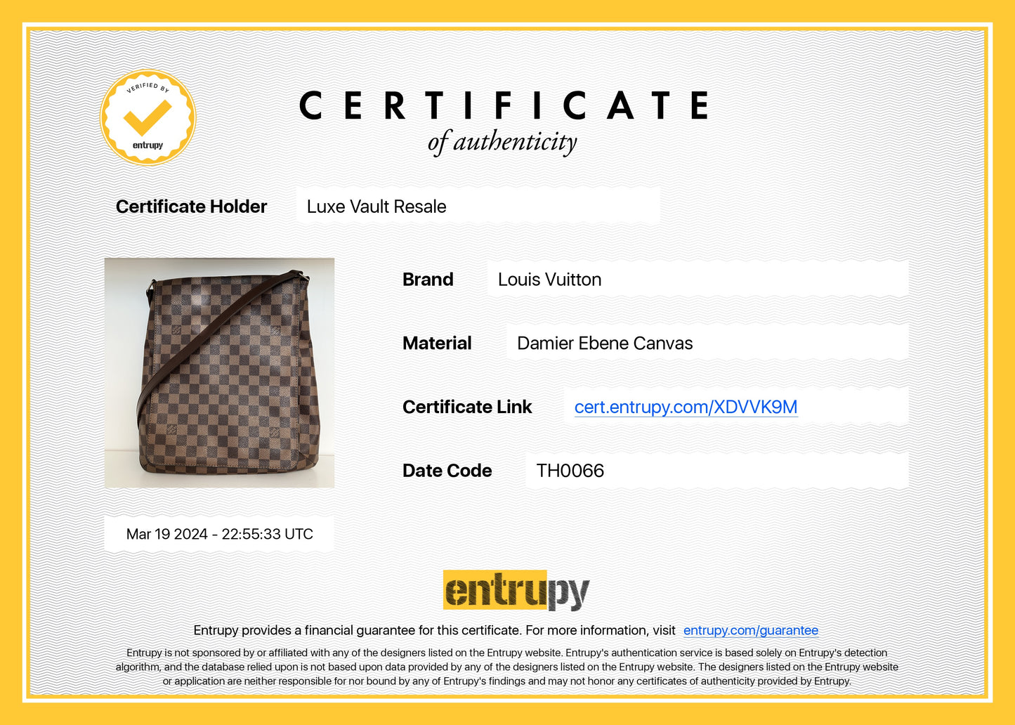 Pre-Owned Louis Vuitton Damier Ebene Musette GM