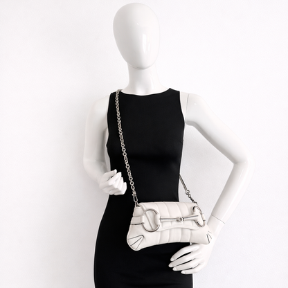 Gucci Nappa Matelasse Small Horsebit Chain Shoulder Bag White