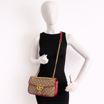 Gucci Monogram GG Azalea Matelasse Marmont Chain Shoulder Bag Beige Ebony