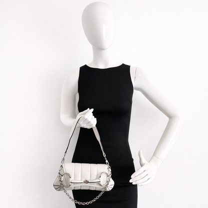 Gucci Nappa Matelasse Small Horsebit Chain Shoulder Bag White