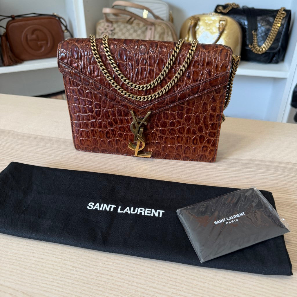 Saint Laurent YSL Patent Turtle Embossed Monogram Cassandra Clasp Bag Rouge Legion