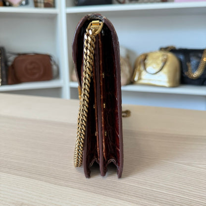 Saint Laurent YSL Patent Turtle Embossed Monogram Cassandra Clasp Bag Rouge Legion