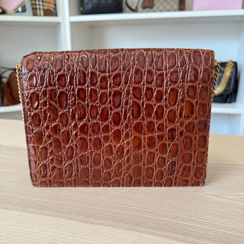 Saint Laurent YSL Patent Turtle Embossed Monogram Cassandra Clasp Bag Rouge Legion