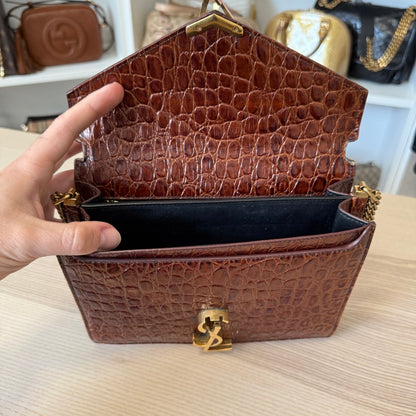 Saint Laurent YSL Patent Turtle Embossed Monogram Cassandra Clasp Bag Rouge Legion