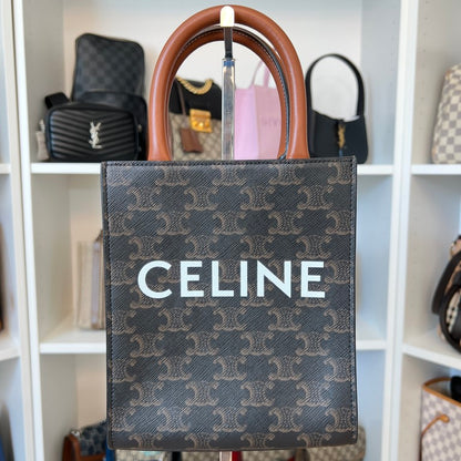 Celine Triomphe Canvas Calfskin Mini Vertical Cabas Tan
