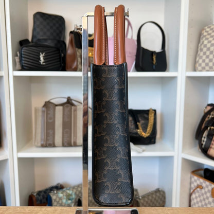 Celine Triomphe Canvas Calfskin Mini Vertical Cabas Tan