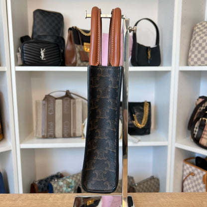 Celine Triomphe Canvas Calfskin Mini Vertical Cabas Tan